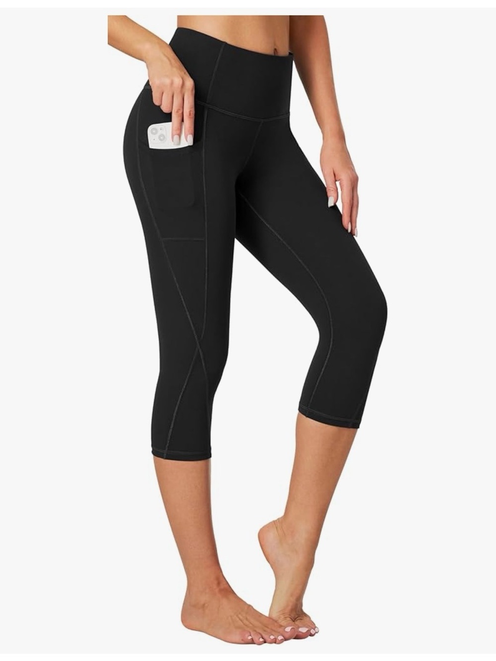 Healthyoga High-Rise Black Capri Leggings with Side Pocket
